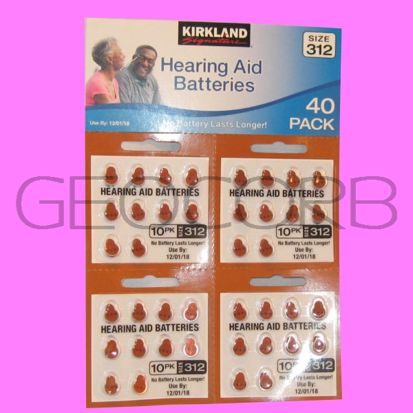 KIRKLAND SIGNATURE HEARING AID BATTERIES 40 COUNT SIZE 312 ZINC AIR